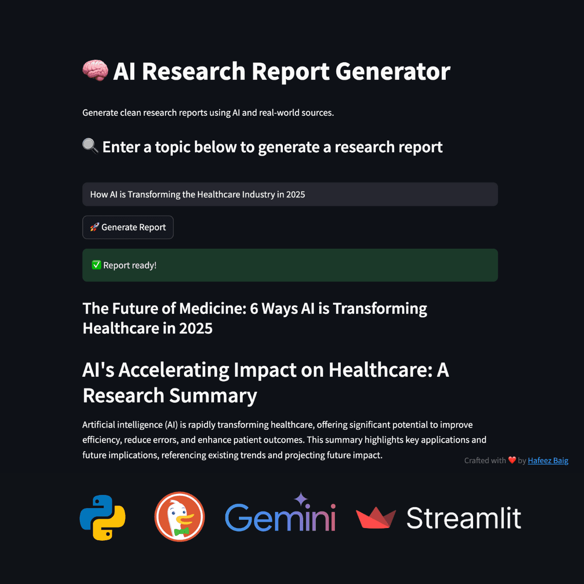 AI Research Report Assistant screenshot